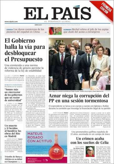 Portada del diario El País para este miércoles, 19 de septiembre (Foto TA)